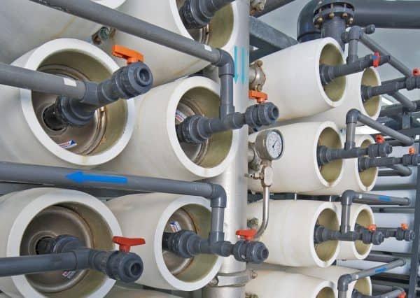 Racks of filters in a desalination plant