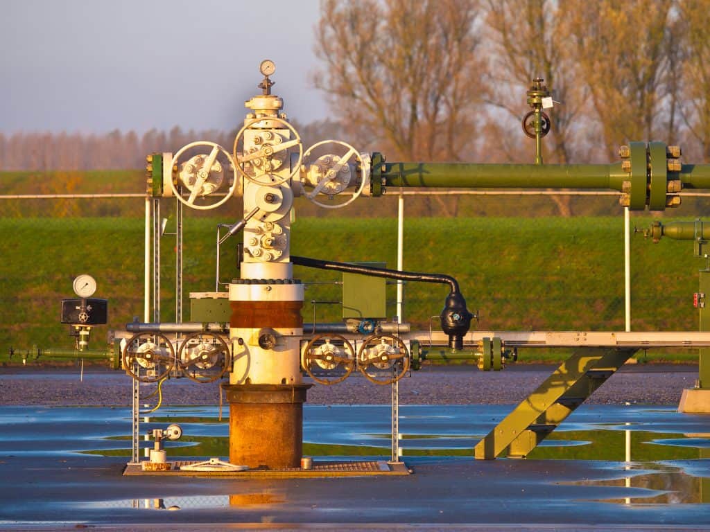 Vintage natural gas well head in Grijpskerk, Netherlands